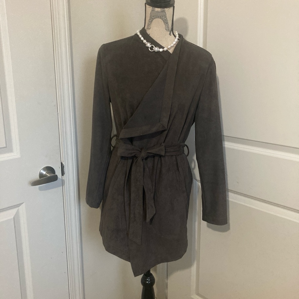 Lush Dark Brown Wrap Suede Jacket with Belt
